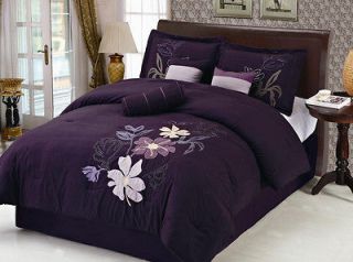 piece queen purple floral applique comforter set time left