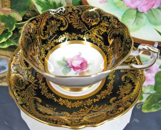 paragon teacup black gold gilt tea cup and saucer duo