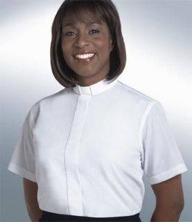 Womans White Clergy Cassock Robe Preacher Tab Collar Shirt Short 