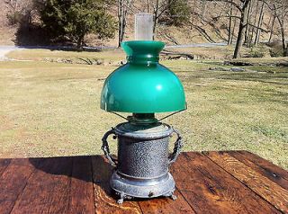 ANTIQUE VICTORIAN ORNATE METAL OIL LAMP W/ CHERUB HANDLES   PAT 1886