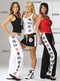 Otomix Ladies Asian White Drawstring Pants Kanji Characters down side 