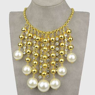 Fall Design Gold Plated GP Pearl Party Tassel Fringe Necklace Pendant 
