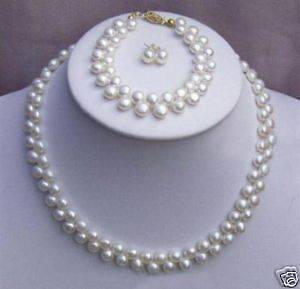rows real pearl necklace bracelet and earring set 18