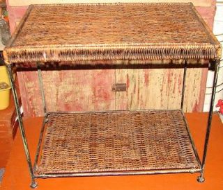 vintage old shabby wicker iron end table 