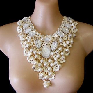   antique style jewellery faux pearl gemstone lace choker bib necklace