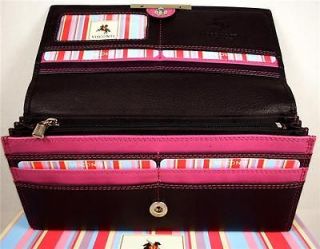 Ladies Purse Wallet Soft Real Leather Black/Berry Quality Visconti R11 