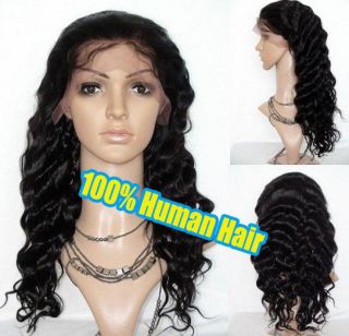 20 Cheap Front Lace Wig #1B Deep Wave 100% Indian Remy Hair Black