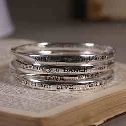 Set of Four Meaningful word Bangles Live Love Dance Sing in Gold or 