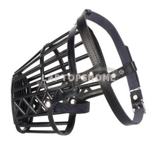 Dog Leather Basket Cage Adjustable Pet Dog Muzzle Black Size 4