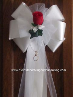 red rose white satin ribbon pew bows for weddings