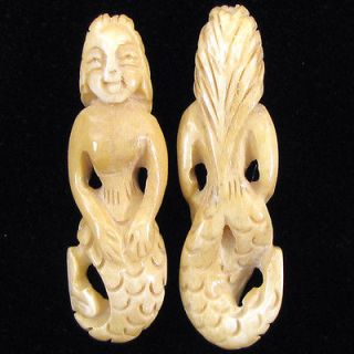 58mm ox bone carved mermaid pendant bead one day shipping