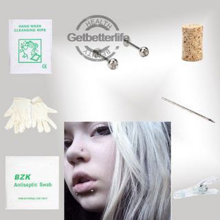   labret Lip Stud White Studs Body Piercing Jewelry Needle Tool kit