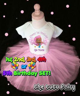 molly bubble guppy birthday shirt & light pink tutu set 1st 2t 3t 4t 