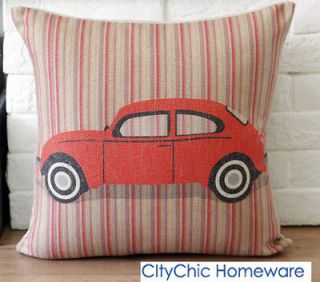 45cm x 45cm TBQC Vintage Retro Red Beatle Car Linen Cushion Cover