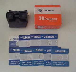 SAWYERS VIEWMASTER BROWN BAKELITE MODEL E IN BOX WITH 9 OLD REELS IN 