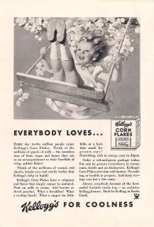 1934 VINTAGE KELLOGGS CORN FLAKES CEREAL EVERYBODY LOVES PRINT AD