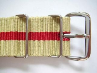   nylon beige   red striped 3 rings watchband for military vintage watch