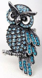 Blue crystal owl stretchy ring 5;matching bracelet & pin pendant 