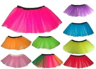   & SIZES Neon UV 2 Layer Tutu Skirt Fancy Dress 1980s Costume Dance