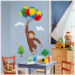 Giant Curious George with Balloons Wall Decal 19 x 41 Mischievous 