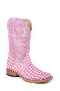Roper Ladies PINK Silver Diamond Glitter Square Toe Cowboy Boots 5 6 7 