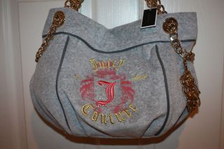 NWT JUICY COUTURE Gray Velour DUCHESS Golden Shoulder Handbag 