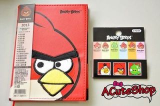   Birds Planner Agenda Embroidery PVC Leather Red A6 w/ Post it Memo