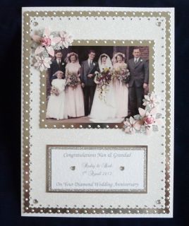   Diamond 60th Wedding Anniversary Card +Box with photograph