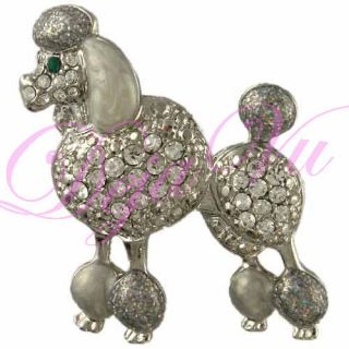 crystal rhodium pearl poodle dog brooch pin made with swarovski