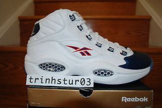 Reebok Question Mid White/Pearlize​d Navy/Red Iverson DS Blue Tips 