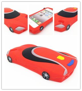 Hot Sale Lucky Red Sports Car Soft Gel Rubber Bumper Case For iPhone 4 
