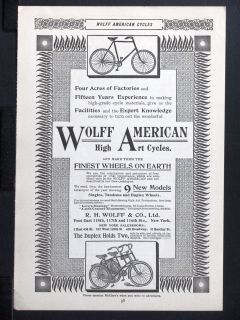 1896 WOLFF AMERICAN High Art Cycles magazine Ad Bicycle 2 person 