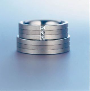 Stone Titanium Wedding Couple Rings Set with Free Engraving on Band