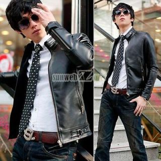   Mens Top Designed Sexy Slim PU Leather Short Coat Jacket Black