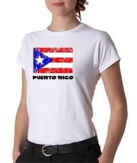 Juniors Puerto Rico Flag Grunge Distressed Pride T Shirt Tee