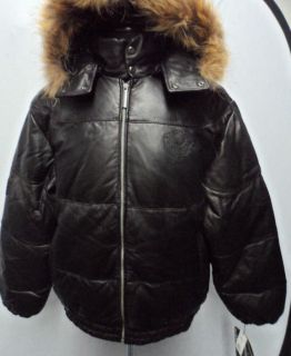 Mens Leather Snorkle Lamb Skin with Goose and Real Fur with hood
