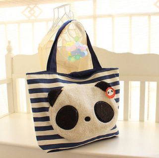 1X New Cute Panda Canvas Shopping Tote HandBag Shoulder Bag Blue&White 