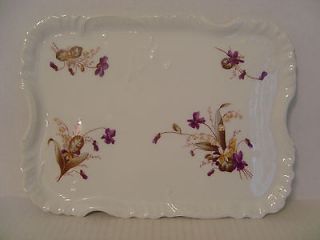   MEISSEN HAND PAINTED PORCELAIN TRAY OR DRESSER TRAY PURPLE VIOLETS