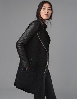ZARA BLACK COAT WITH QUILTED LEATHER SLEEVES JACKET 2012 TREND