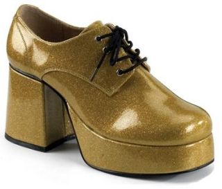 Mens 70s Disco Platform Gold Pimp Fancy Dress Costume Shoes