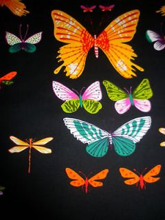 Alexander Henry Fabric African Butterfly Bright on Black Cotton Summer