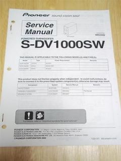 Pioneer Service Manual~S DV100​0SW Subwoofer Speaker System~Origina 