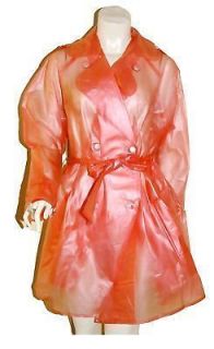   Clear Red PVC Raincoat Mac Plastic Trench Coat Rain M Vinyl Rainwear