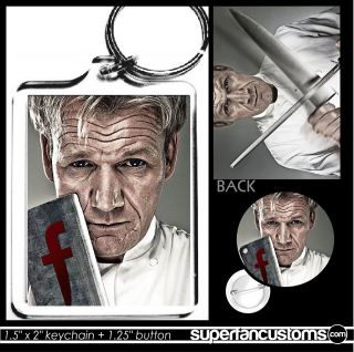 Gordon Ramsay KEYCHAIN + BUTTON or MAGNET pin chef ramsey badge key 