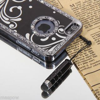 Free stylus+Black Aluminum Bling Crystal Chrome Hard Case Cover For 