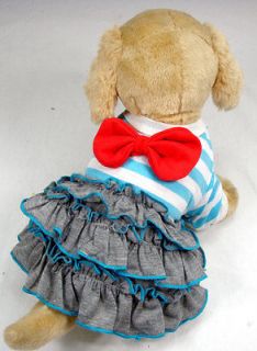 Blue Stripe Bow Dress Cute costume dog clothes Chihuahua S