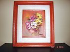 vintage? oil painting roses red pink yellow orange framed signed B 