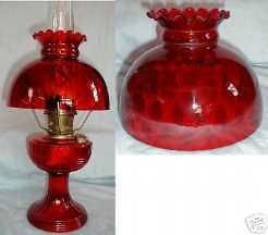   Glass Shade RUBY stained DOT OPTIC fits old oil student kerosene lamp
