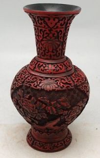 Chinese Cinnabar Lacquer Vase   Oriental Still Life Scene   25cm High