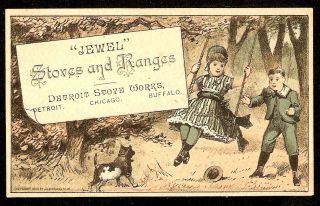 VTC Children Swing Dog JEWEL DETROIT STOVE RANGE Victorian Trade Card 